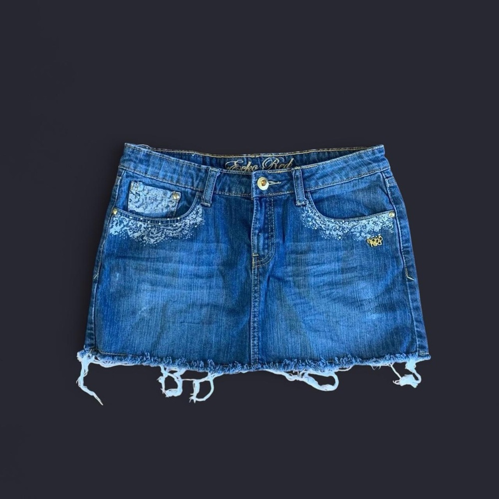 Ecko Unlimited Blue Denim Distressed Mini Skirt